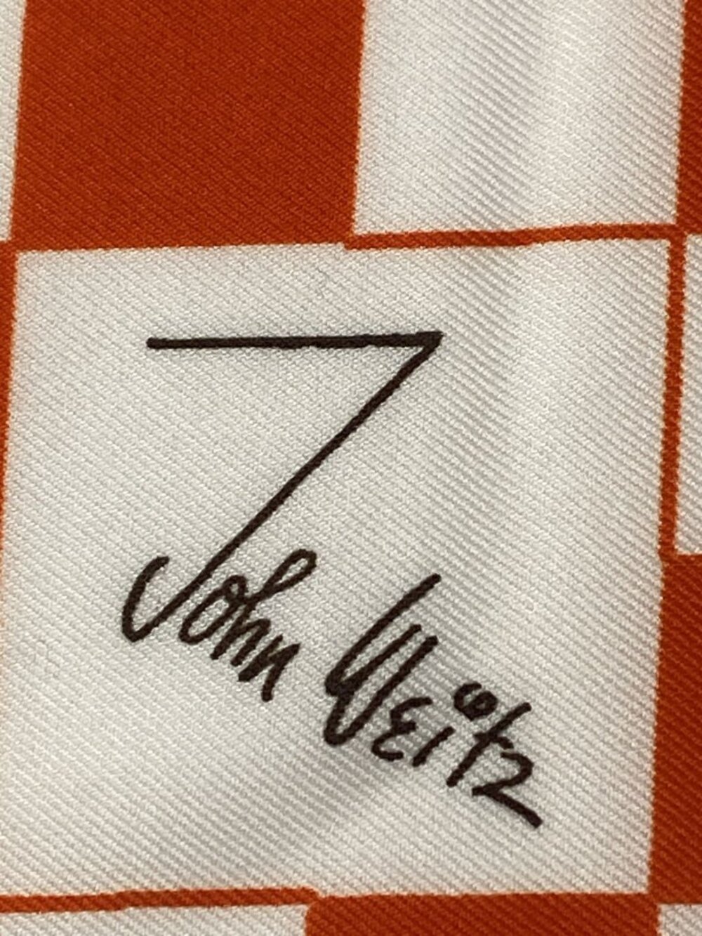 John Weitz Vintage Orange & White Checkered Scarf 26" Square Made In Italy - Picture 5 of 9